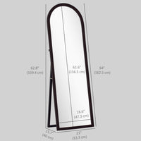 64" x 21" Full Length Mirror, Free Standing, Leaning or Wall, Arched Full Body Mirror, Brown Wood Grain