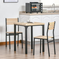 Dining Table Set for 2, 3 Piece Kitchen Table and Chairs with Metal Legs for Small Spaces, Natural Wood