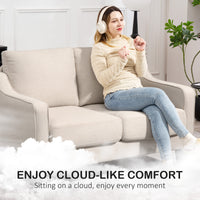 Loveseat Sofa, Modern Couch with Pocket Spring, Linen Upholstered, Thick Padded, Beige