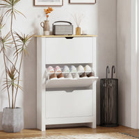 Shoe Storage Cabinet with 3 Flip Drawers and Adjustable Shelves for 9-18 Pairs of Shoes, White