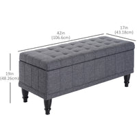 Storage Ottoman, Linen Fabric End of Bed Bench with Soft Close Lid, Button Tufted Storage Bench for Living Room, Entryway or Bedroom, 42" x 17" x 19", Grey