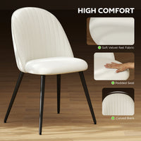 Set of 4 Modern Dining Chairs, Velvet Upholstered Kitchen Chairs with Steel Legs for Living Room, Cream White