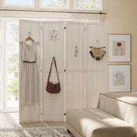 5.6 Ft. Tall 4-Panel Room Divider, Pegboard Panel Folding Privacy Screen, Partition Wall Divider for Bedroom, White