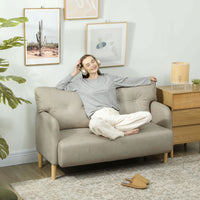 58" 2 Seat Sofa, Modern Love Seats Furniture, Upholstered 2 Seater Couch, Solid Wood Frame, Beige