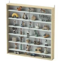 7-Tier Display Cabinet, Shot Glass Display Case, Glass Curio Cabinet with 2 Glass Doors, Oak and White