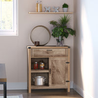 Rustic Barn Door Storage Cabinet Modern Farmhouse Buffet Sideboard for Kitchen and Dining Room, Light Oak