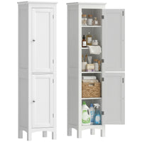 Tall Bathroom Cabinet, Freestanding Storage Organizer with Adjustable Shelves and Cupboards, 15" x 13" x 63", White