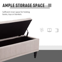Storage Ottoman, Linen Fabric End of Bed Bench with Soft Close Lid, Button Tufted Storage Bench for Living Room, Entryway or Bedroom, 42" x 17" x 19", Beige