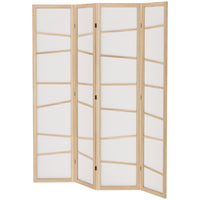 66.9" Folding Room Divider, 4 Panel Wall Partition with Wood Frame for Bedroom, Home Office, Natural Wood