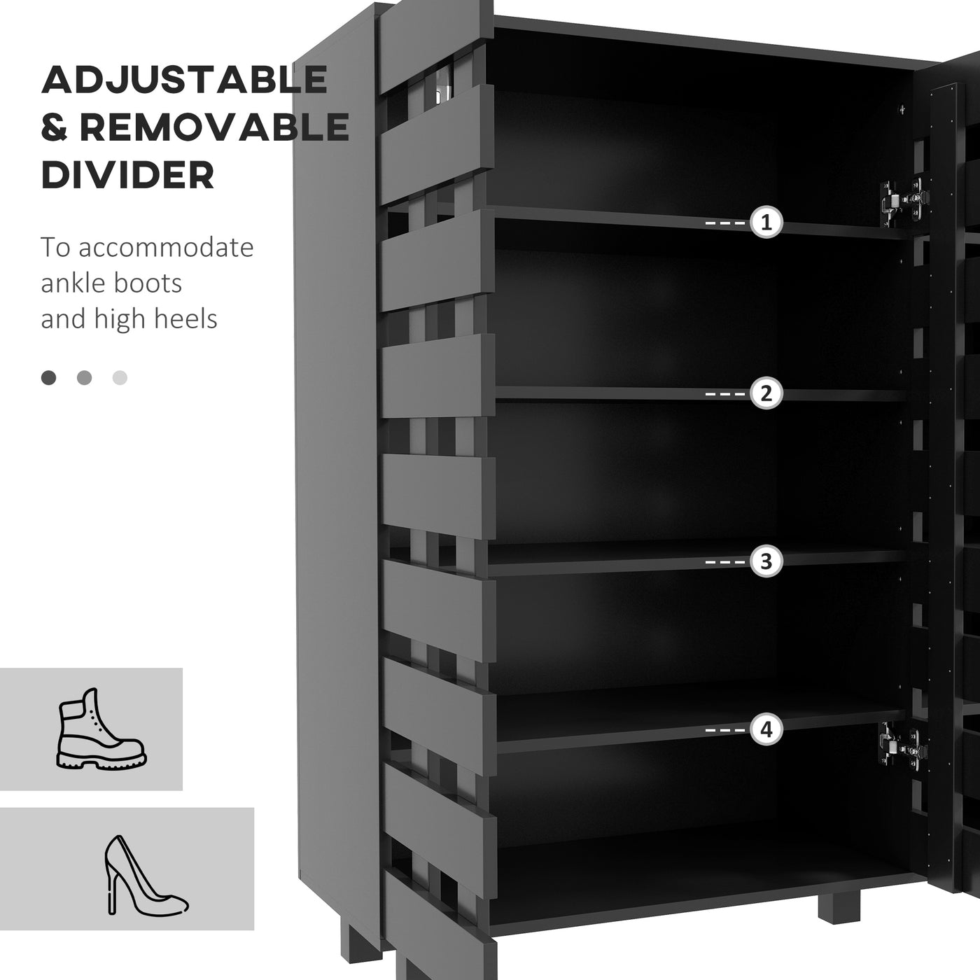 Shoe Cabinet, 21 Pair Shoe Storage Cabinet Organizer with 5-tier Double Door Cupboard and 5-tier Open Shelves, Black