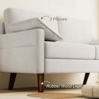 3 Seater Sofa, Velvet Upholstered Couch with Spring Cushions, Rubber Wood Legs and 2 Pillows, Cream White