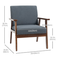 Modern Accent Chairs with Cushioned Seat, Upholstered Linen-Feel Armchair for Bedroom, Living Room, Dark Gray