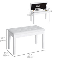 30" Piano Bench with Padded Cushion and Storage, Faux Leather Keyboard Bench with Solid Wood Legs, White