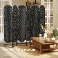 Bohemian Privacy Screen, Folding Room Divider with 6 Panels and Arched Top for Bedroom Living Room Office, Black