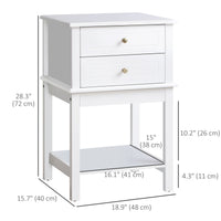 Modern Sofa Side Table, Accent End Table with Drawers and Storage Shelf, Nightstand for Bedroom Living Room, White