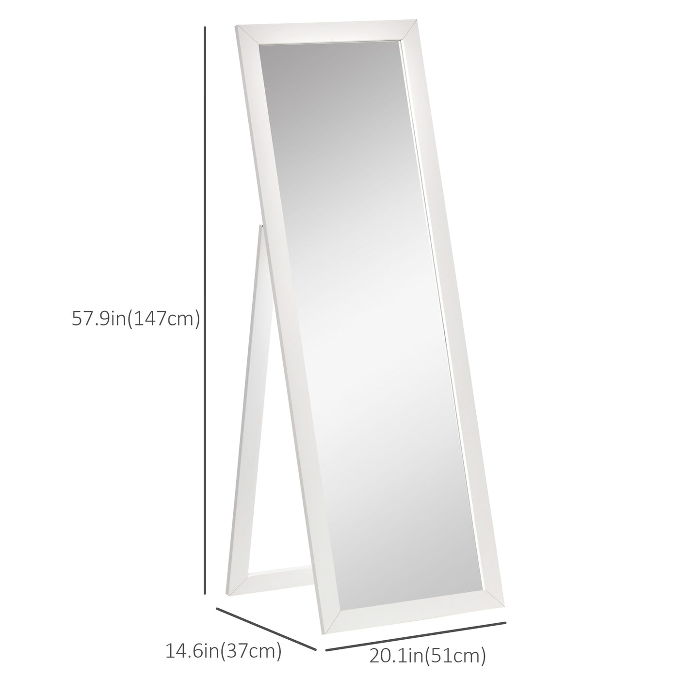 58" x 20" Full Length Mirror with Frame, Floor Standing Mirror, Rectangular Full Body Mirror for Bedroom, Living Room, White