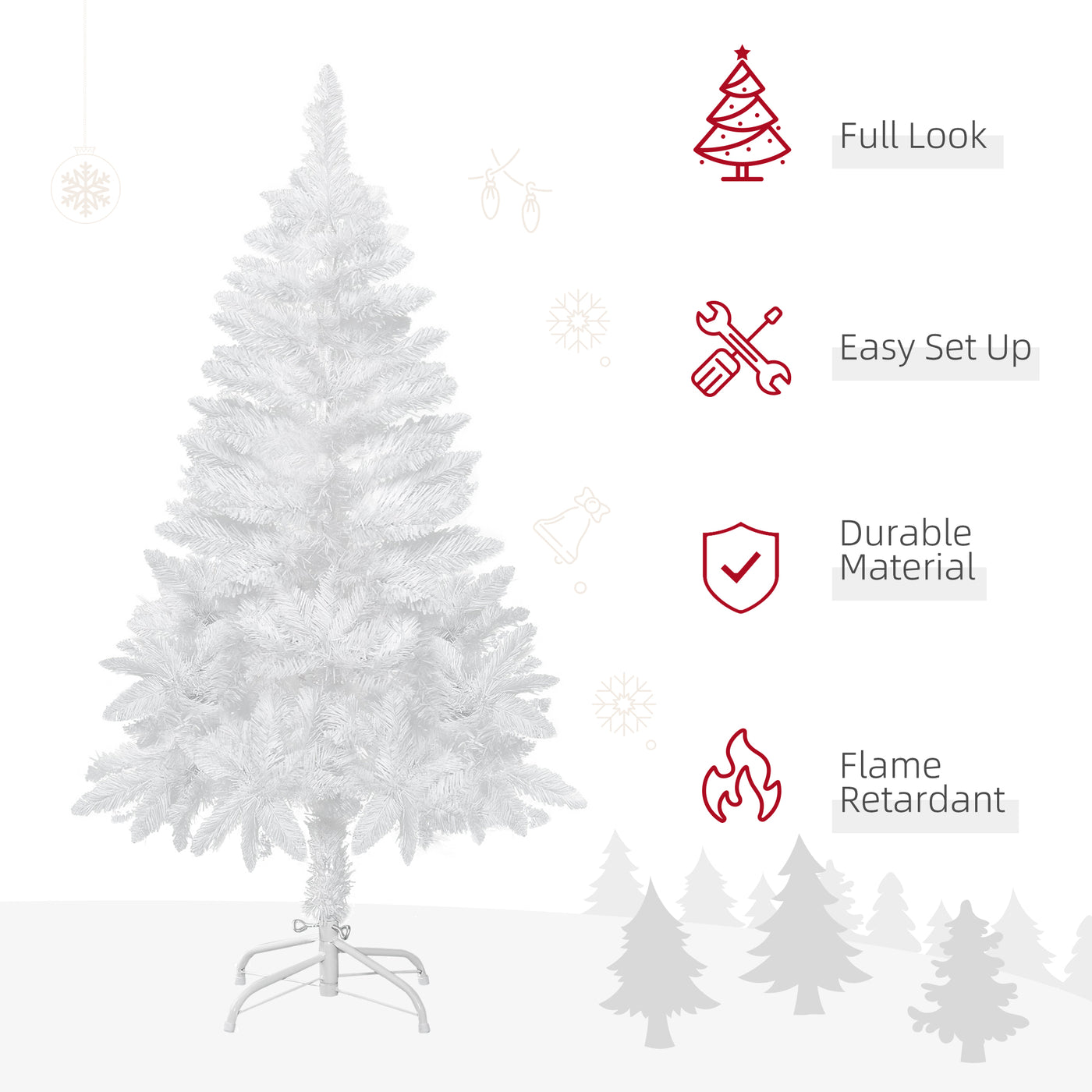 4ft Artificial Christmas Tree with Pine Realistic Branches, Auto Open, for Indoor Decoration, White