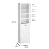 Tall Bathroom Storage Cabinet, Free Standing Bathroom Cabinet Slim Side Organizer w/ 3-Tier Open Shelf, Door, and Drawer, White