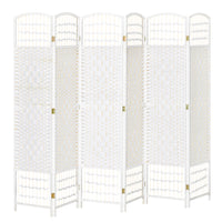 6 Panel Room Divider, 5.6 ft Tall Folding Privacy Screen, Wave Fiber Freestanding Partition Wall Divider for Home Office, White