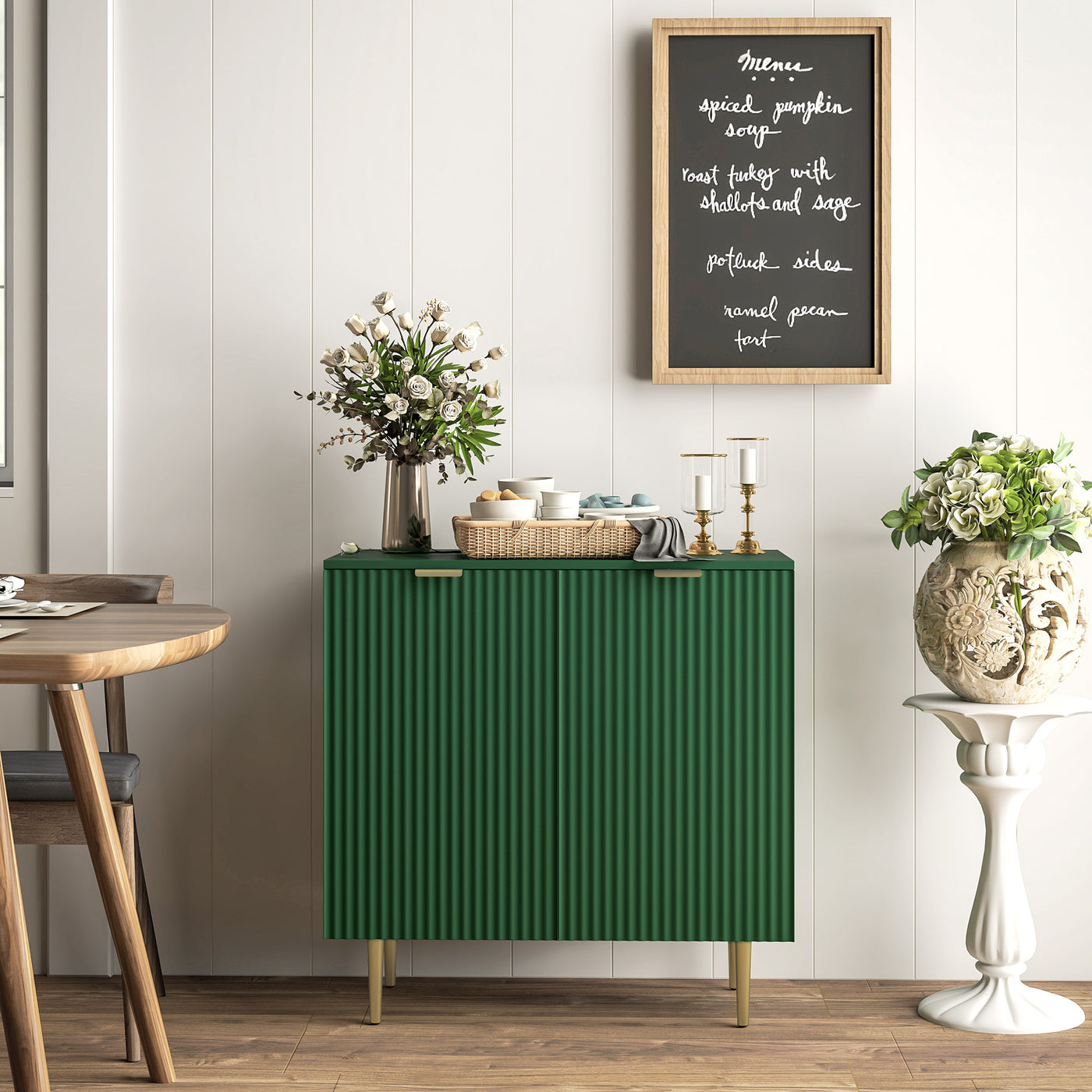 Modern Kitchen Storage Cabinet, Sideboard Buffet Cabinet with Adjustable Shelves and Metal Legs for Kitchen, Green