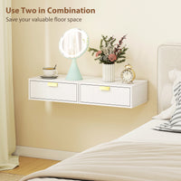 Modern Floating Nightstands Set of 2, Wall Mounted Bedside Tables with Wave Drawer White