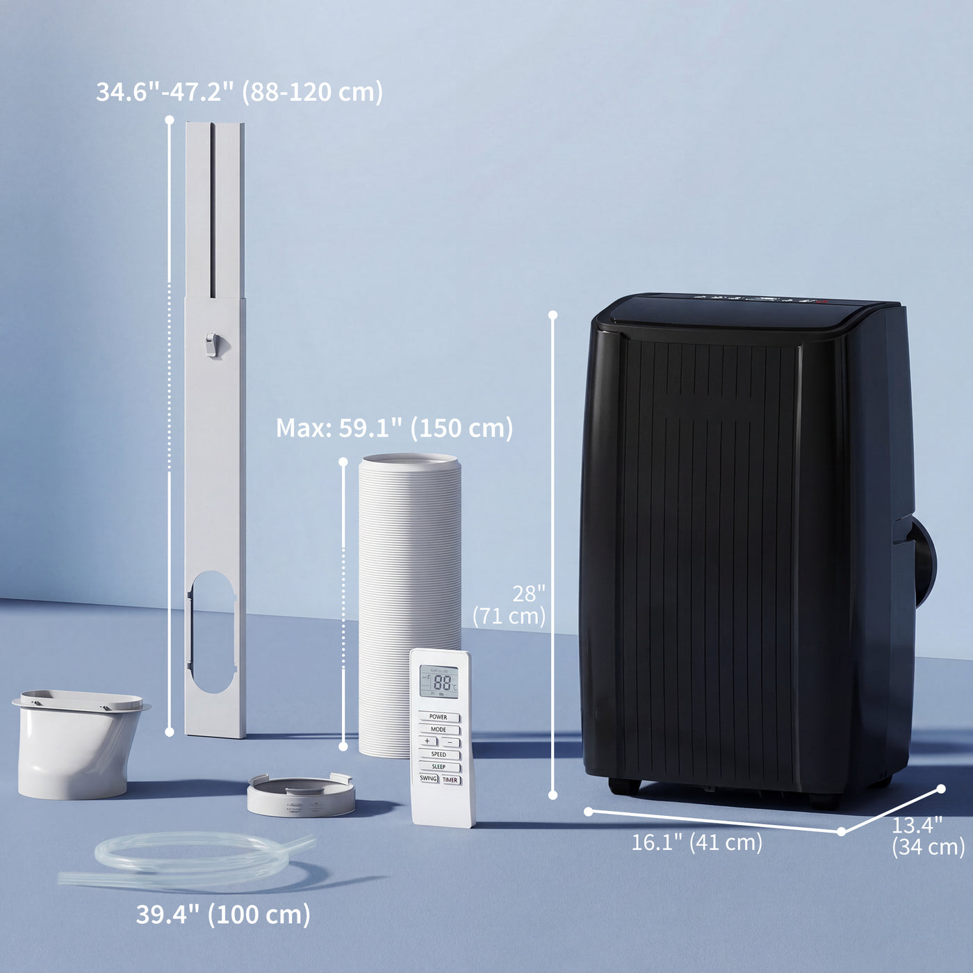 14000 BTU 5-in-1 Portable Air Conditioner with Cool, Heat, Dehumidifier, Fan, Sleep, WiFi Voice Control, Black
