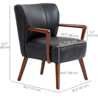 Accent Chair, Modern Armchair, Faux Leather Upholstered Living Room Chair with Wood Legs and Wide Padded Seat, Black