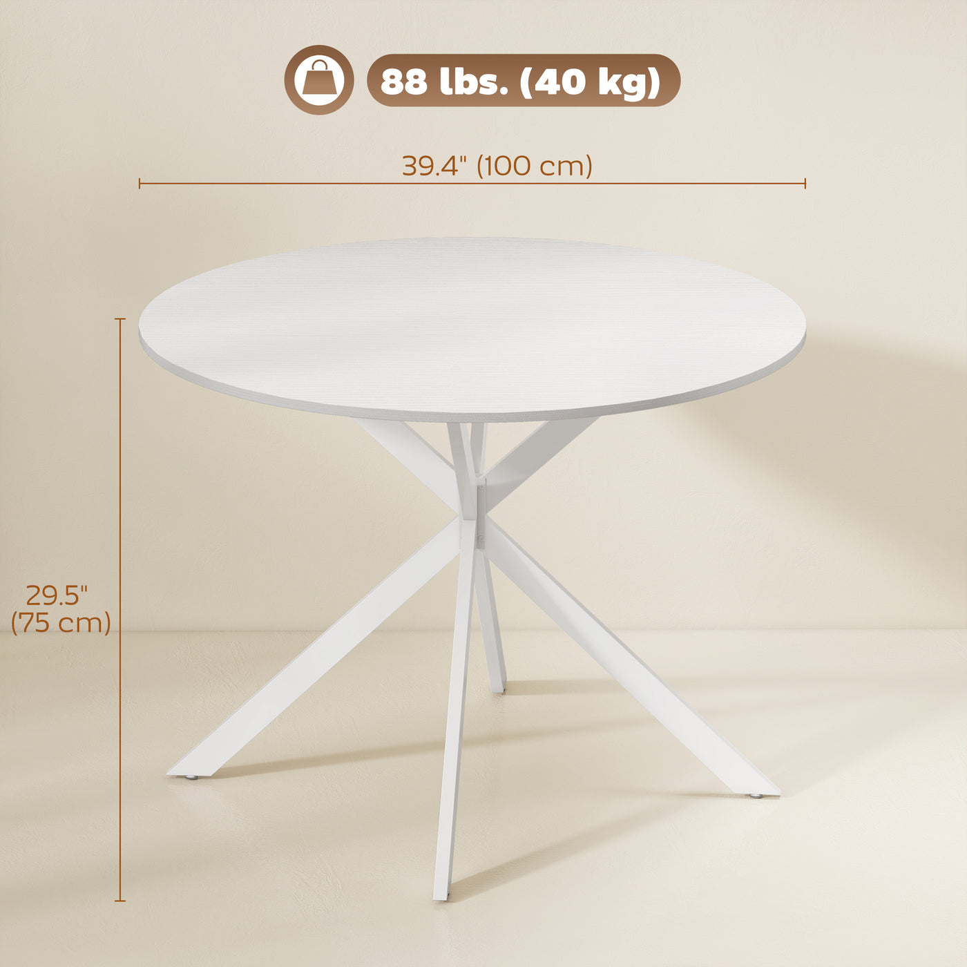 40" Round Kitchen Table for 4, Industrial Dining Table with Steel Legs for Dining Room, White Oak