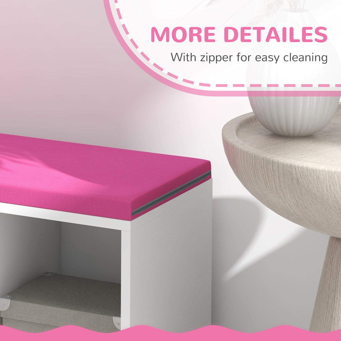 Multi-Purpose Bookshelf with 5 Cubes, 5-Cubby Bookcase with Cushioned Reading Nook and Storage Shelves, Pink