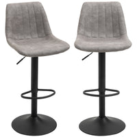 Adjustable Bar Stools Set of 2, Leathaire Swivel Barstools with Back and Footrest, Upholstered Bar Chairs for Kitchen, Dining Room, Home Pub, Grey