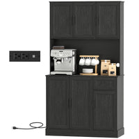 71" Pantry Cabinet with Charging Station, Kitchen Storage Cabinet with Microwave Stand, Adjustable Shelves, Black