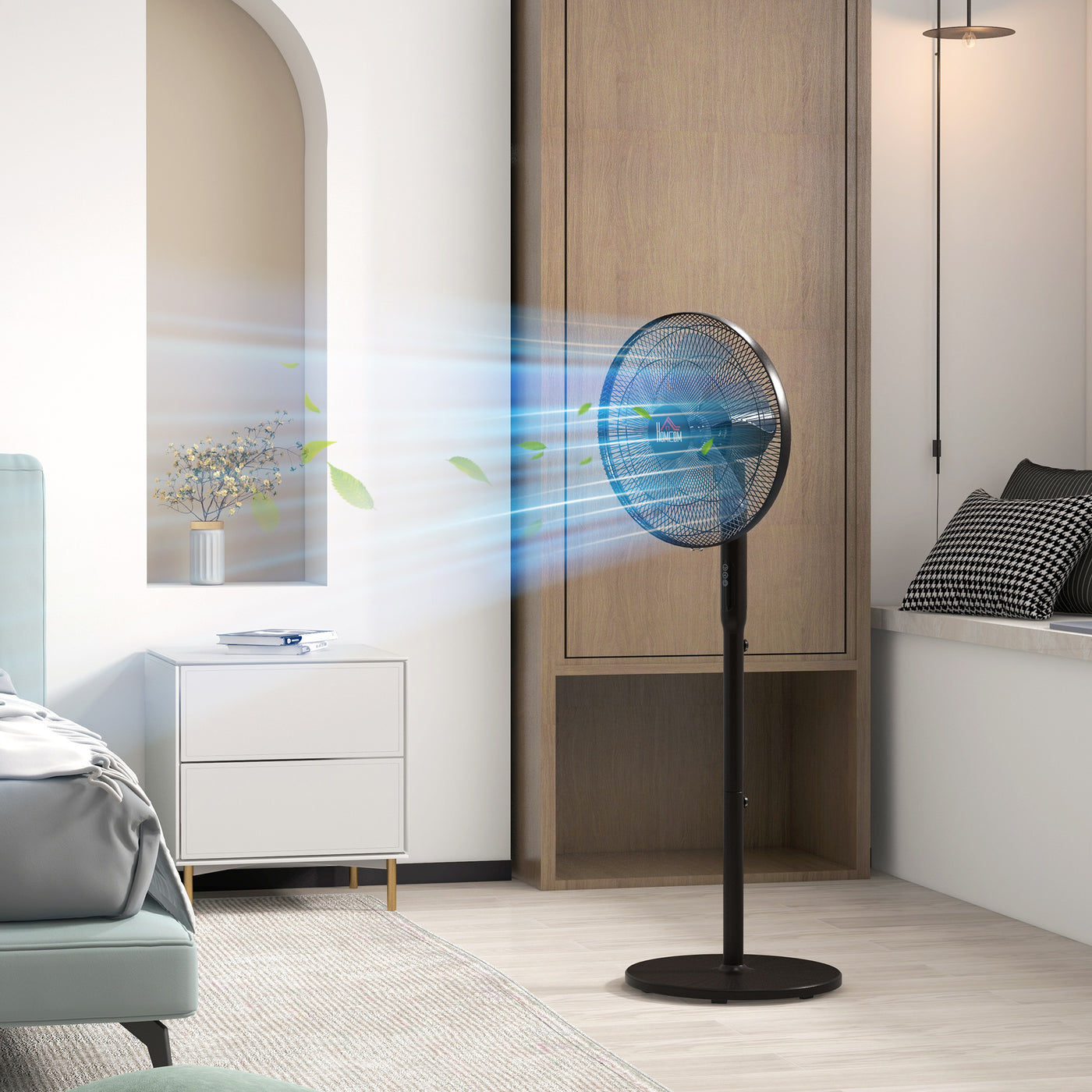 Tower Fan and 16" Pedestal Fan Set, with Remote Control, Height Adjustable, Tilted Head, Timer, Oscillating Standing Fan, Stand Floor Fans for Bedroom, Black