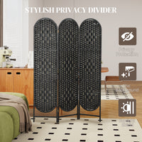 Bohemian Privacy Screen, Folding Room Divider with 3 Panels and Arched Top for Bedroom Living Room Office, Black