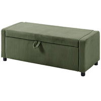 Storage Ottoman, Upholstered Corduroy End of Bed Bench with Thick Padding, Storage Bench for Bedroom, Dark Green