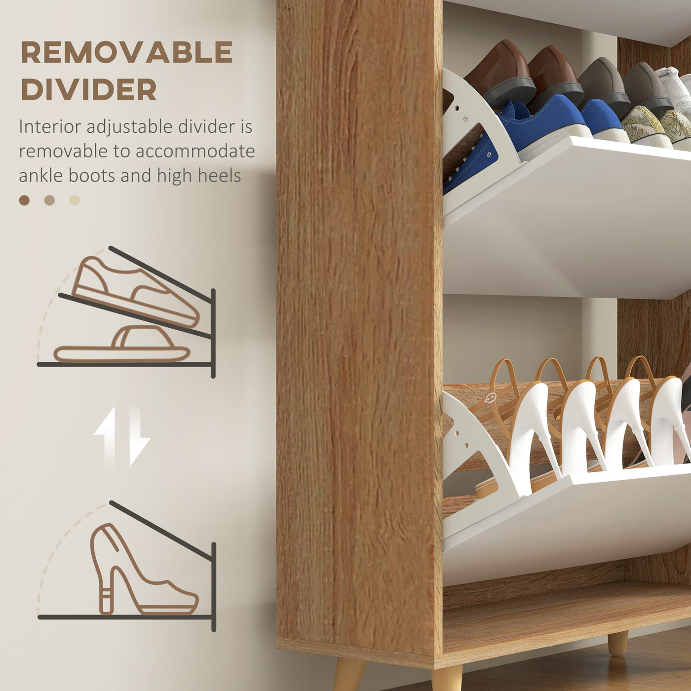 Slim Shoe Storage Cabinet with 3 Flip Drawers and Adjustable Shelves, Shoe Cabinet for 18-24 Pairs, White