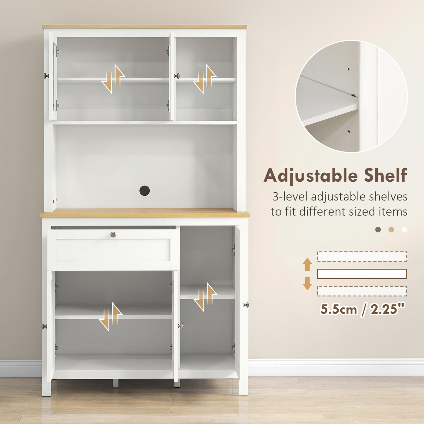 71" 5-Door Kitchen Pantry Cabinet, Freestanding Storage Cabinet Cupboard with Adjustable Shelves, White