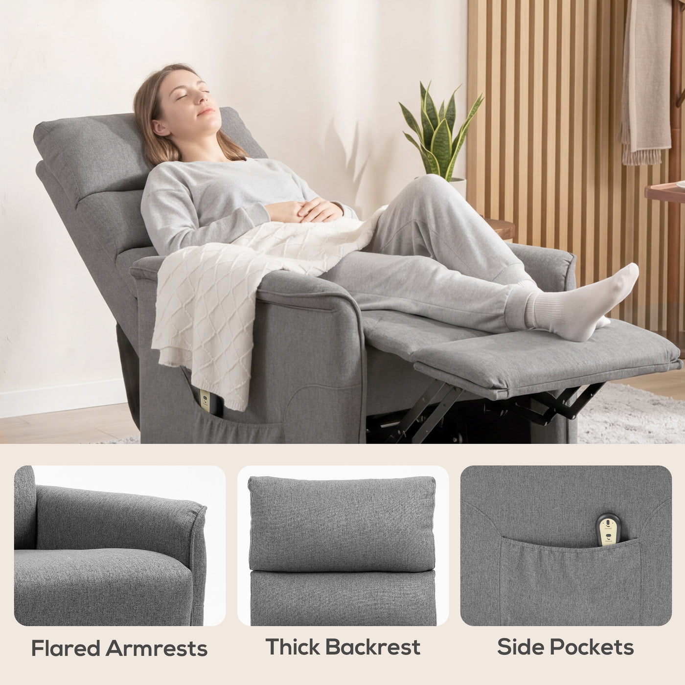 Lift Chair for Elderly, Power Chair Recliner with Remote Control, Side Pockets for Living Room, Dark Grey