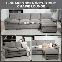 Sofa Couch with Chaise Lounge, Chenille L-shaped Couch with Double-layer Seat Cushion for Living Room, Grey