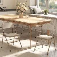 Set of 2 Metal Foldable Chairs, Faux Linen Padded Folding Chairs with Cushion Seat and Open Back for Indoor, Beige