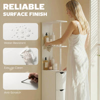 Tall Bathroom Storage Cabinet, Narrow Bathroom Cabinet with Drawers and Open Shelves for Small Spaces, White
