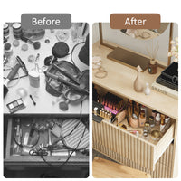 Bedroom Chest of Drawers, 3 Drawer Dresser with Fluted Panels and Solid Wood Legs, Storage Cabinet for Living Room, Oak