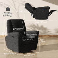 Power Recliner Chair, Fabric Upholstered Recliner Chair with USB Ports, Swivel and Rocking Function, Footrest, Black