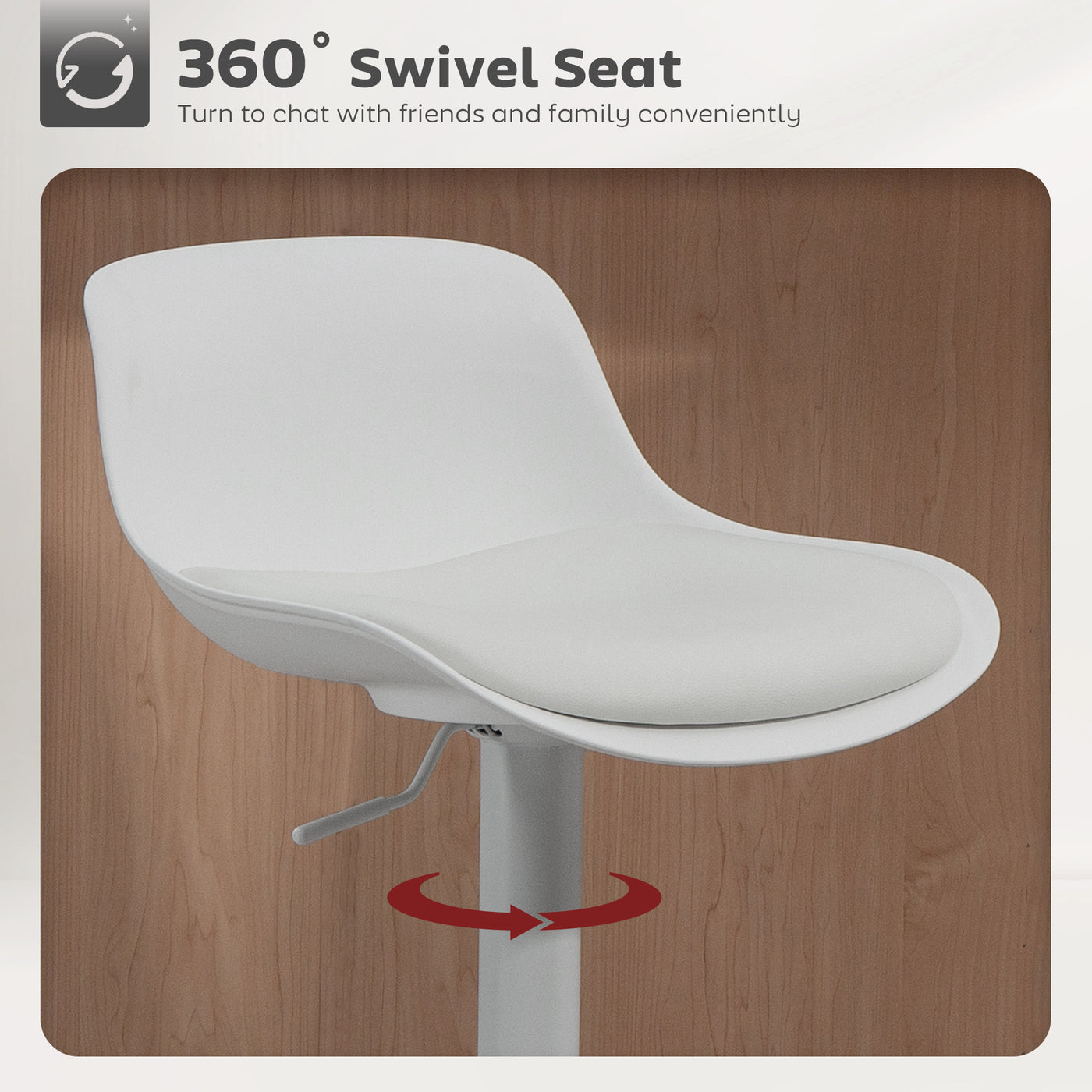 Counter Height Bar Stools Set of 2, Streamlined Bar Chairs with Adjustable Height and Swivel PU Leather Seat, White