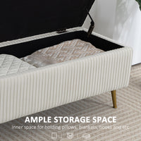 Storage Ottoman Bench, 43 Inch Large Storage Chest with Steel Legs and Padded Seat, Foot Rest, Load 485 lbs, Beige