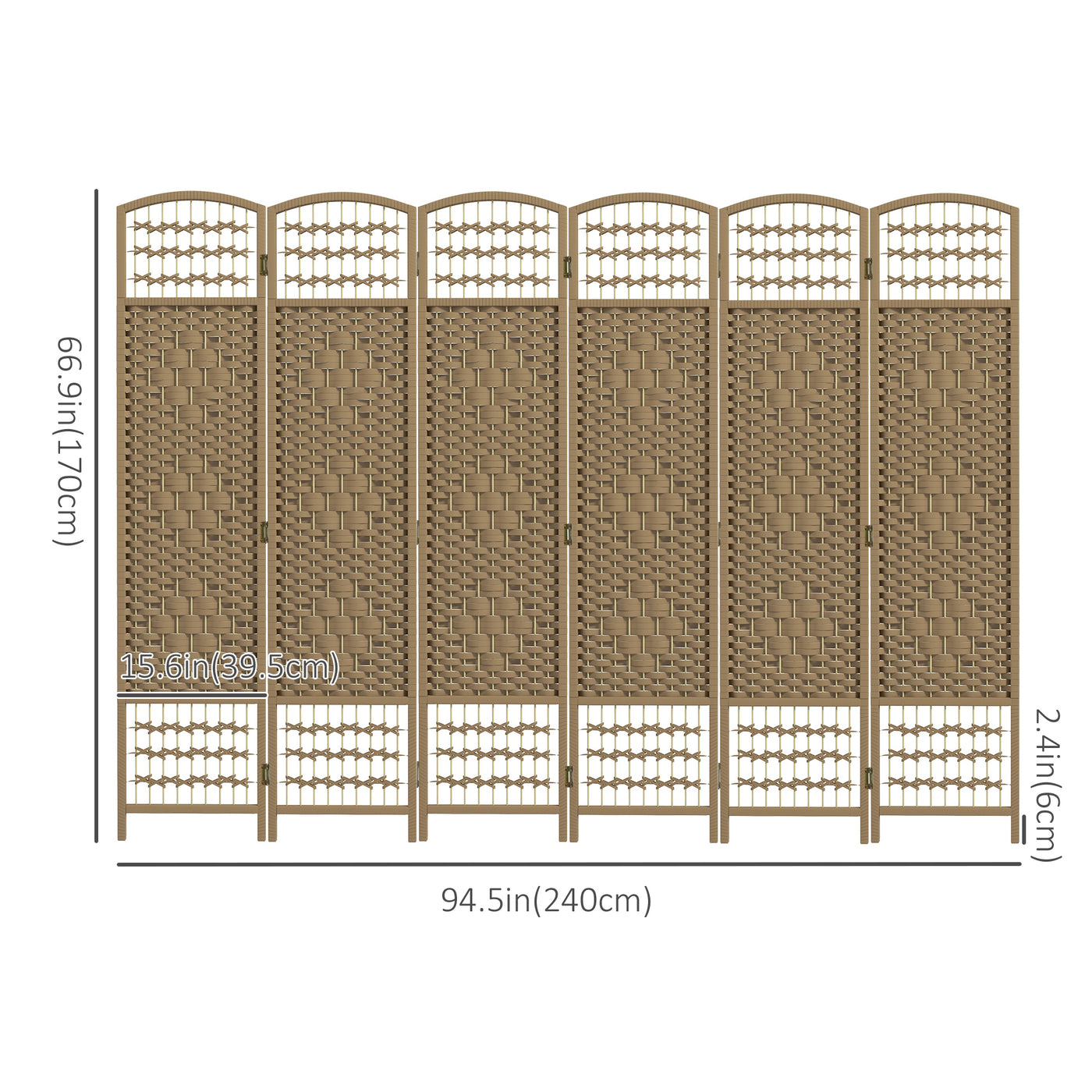 6 Panel Folding Room Divider, Portable Privacy Screen, Wave Fiber Room Partition for Home Office, Natural