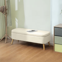 47 Inches Storage Ottoman Bench, End of Bed Bench, Upholstered Teddy Fleece Storage Chest for Living Room, Beige