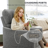 Power Recliner Chair, Chenille Upholstered Recliner Chair with USB Ports, Footrest, Dark Grey