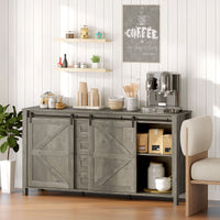 60" Buffet Cabinet, Farmhouse Sideboard with Sliding Barn Doors, Drawers and Adjustable Shelves, Distressed Light Grey