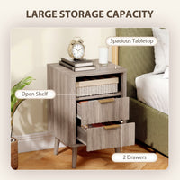 Nightstands Set of 2, Modern Bedside Tables with Charging Station, 2 Drawers and Open Shelf, Grey