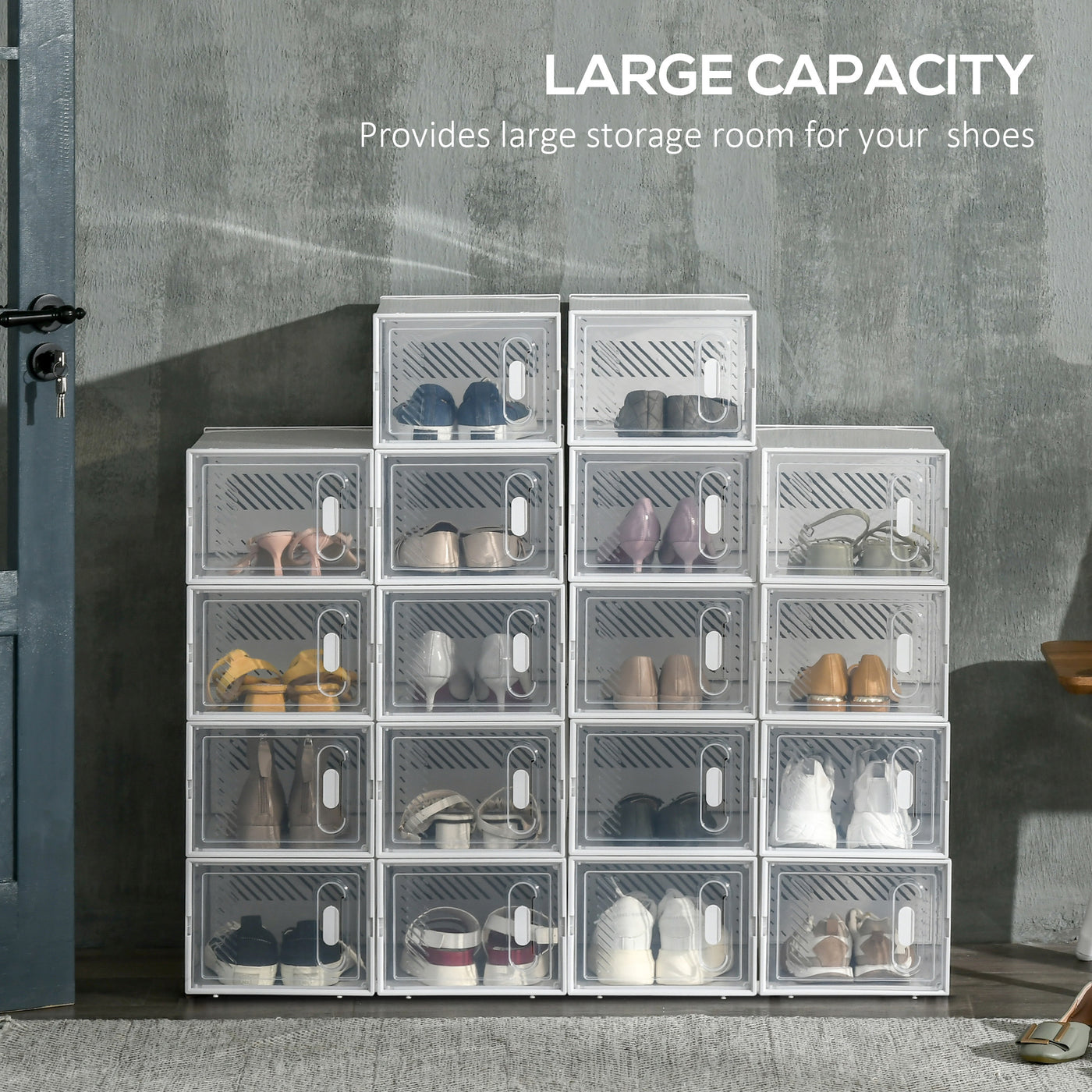 18 Pack Shoe Storage Boxes, Space-saving Shoe Organizers, Clear Plastic Stackable Holders Containers with Front Opening